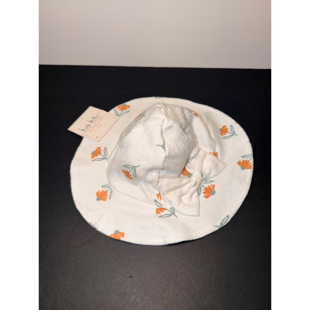 Nicole Miller New York Baby Girls White Floral Sun Hat Bow 3-6 Months NWT
